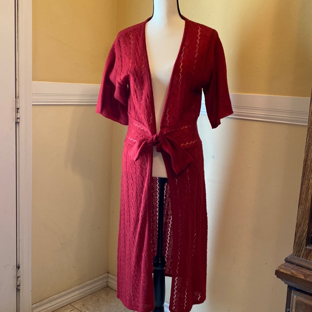 CENTRAL FALLS CO Long Cardigan; XL; Red/Maroon in color